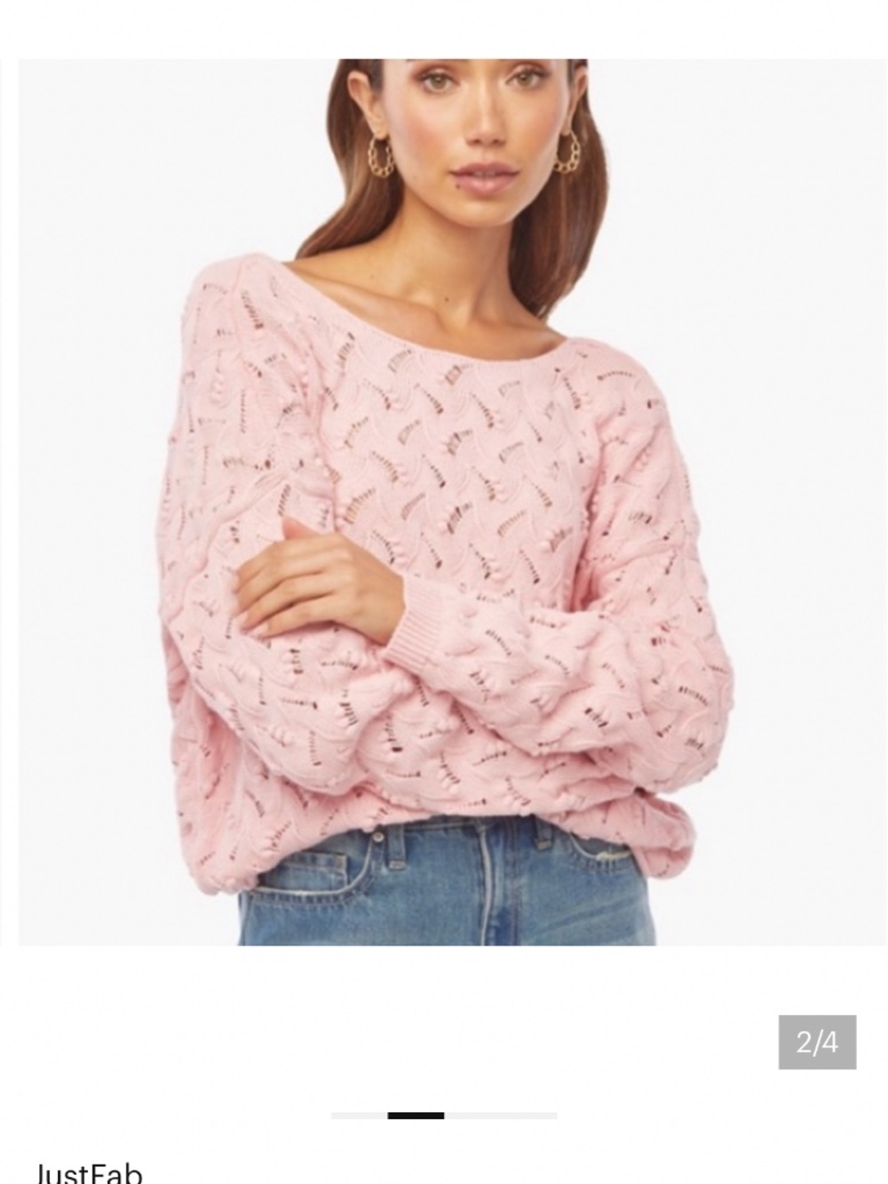 JUST FAB NWT Sz M Twist Back  Pointelle Sweater